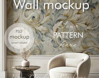Wallpaper Mockup PSD with Smart Object Mural Mockup Wall Design Interior Mockup Wallpaper Display Editable Mockup Bedroom Mockup