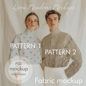 Two Fabrics Mockup Textile Display Pattern Showcase Fabric Mockup Pattern Design Two Patterns Mockup Showcase PSD with Smart Object Template