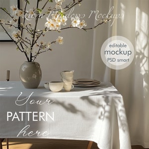Tablecloth Mockup, Fabric pattern showcase, PSD with smart object, editable PSD file