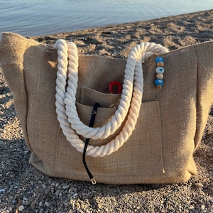 Jute Tote Shopper, Beach Bags, Tote Bag, Beach Tote, Summer Bag, Gift For Mom, Jute Beach Bag