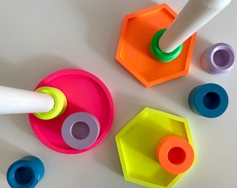 Mix and match set of 2 candle holders for taper candles and a plate in neon colors: neon pink, neon yellow, neon orange, neon green, lilac & petrol.