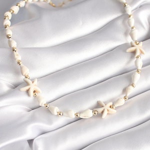 White Seashell and Starfish Pendant Necklace - Elegant Coastal Charm