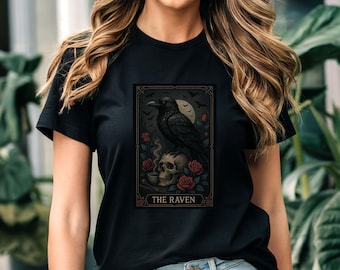 Vintage Raven Tarot Card T-Shirt, Gothic Witchy Tee