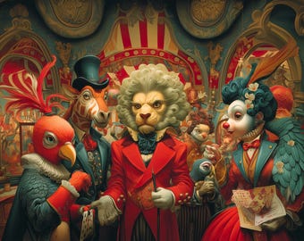 Pick A Tale-Dressing Room Chaos,Victorian Circus Animal Portraits Puzzle 100,250,500,1000 piece Jigsaw wall Art for adults and family