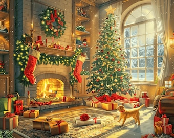Rompecabezas navideño para sala de estar: escena festiva de vacaciones.
