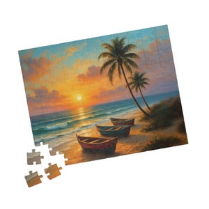 Golden Serene Sunset Beach Puzzle Jigsaw Puzzle for Adults and Nature Gift for Puzzle Lovers Home Decor Family Activity, challenge ,wall art