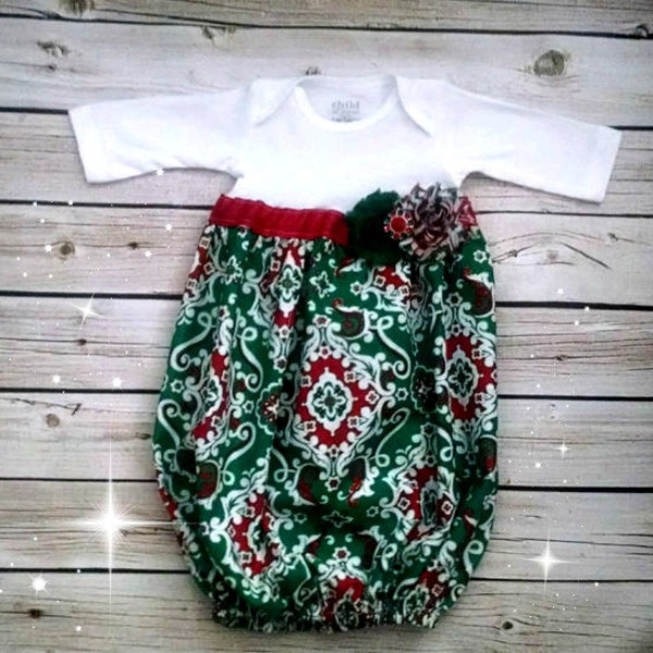 Baby Layette Christmas Gown  -Coming Home Outfit - Sleep Sack - baby layette gown -Infant Damak Gown - Photo Prop - baby shower