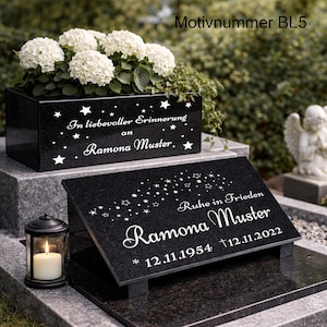 Hochwertige Grab Blumenkasten mit Gravur & Granit-Blumenkübel Friedhof BL5-10