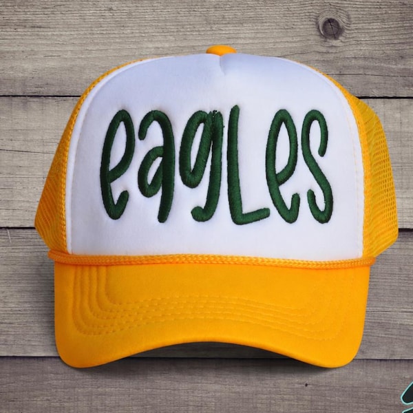 Custom Name Foam Trucker Hat – Embroidered tone-on-tone design – Game Day School Spirit Hat Name Monochromatic or Dual Tone Baseball Hat