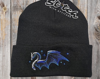 Dragon Embroidered Knit Beanie – Fantasy Winter Hat