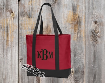 Monogram Canvas Tote Bag | Large Embroidered Tote | Custom Personalized Gift for Her | Teacher Bridesmaid Bag | Mom Gift