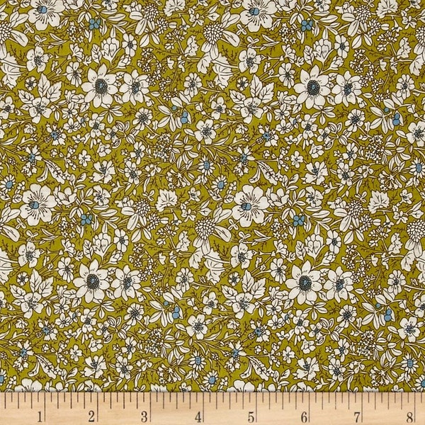 Hampton Court Dainty Floral in Chartreuse by Telio - Cotton Shirting  Fabric by the Yard