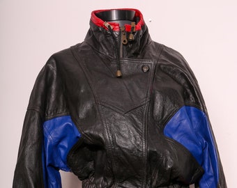 Vintage 80s Short Black Motorbike Leather Jacket Size M 80s
