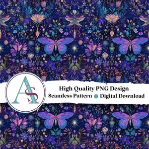 Jardin des papillons violets | Conception numérique transparente pour la sublimation | Modèle sans couture de fichier PNG