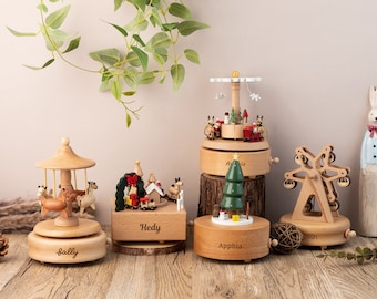 Personalized Musical Carousel,Christmas Music Box Gifts,Baby Birthday Gifts,Engraved Name Music Box,Keepsake Gift for Kids,Baby Shower Gift