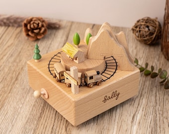 Wooden Train Music Box, Custom Wooden Handmade Music Box, Train Boy Birthday Music Box, Personalised Music Box Gift, Baby Shower Gift