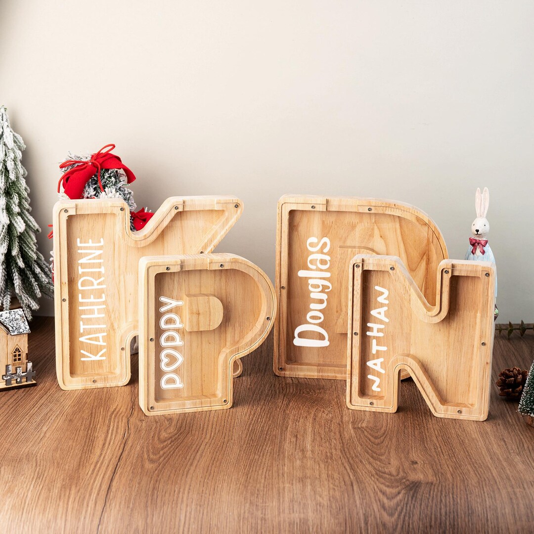 Coin Bank Lettering Personalized Name Piggy Bank, Custom Initial Coin Bank, Wooden Letter ...