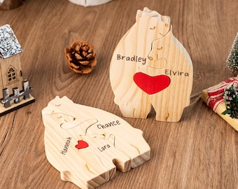 Personalisierte hölzerne Bärenfamilie Puzzle, benutzerdefinierte Bärenfiguren, Holztier Puzzle, Familie Wohnkultur, Weihnachtsgeschenke, Kinder Geschenk, Mama Papa Geschenk