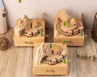 Personalized Wooden Train Music Box, Keepsake Gift for Kids, Baby Christmas Gift, Baby Shower Gift, Newborn Gifts, Engraved Name Music Box