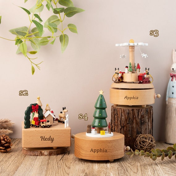 Carousel Music Box, Keepsake Gift for Kids, Wooden Music Box Christmas Gift, New Baby Gift, Engraved Name Music Box, Baby Christmas Gifts