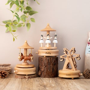 Carrusel musical personalizado, regalos de caja de música de Navidad, regalo de Navidad personalizado, caja de música con nombre grabado, caja de música de reliquia, regalo de baby shower