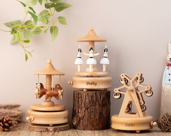 Personalized Musical Carousel, Christmas Music Box Gifts, Custom Christmas Gift,Engraved Name Music Box, Heirloom Music Box,Baby Shower Gift