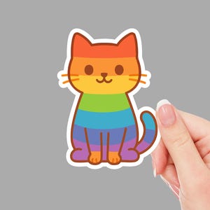 Rainbow Pride Cat Sticker – Cute LGBTQ+ Vinyl Sticker for Laptop, Water Bottle, or Journal