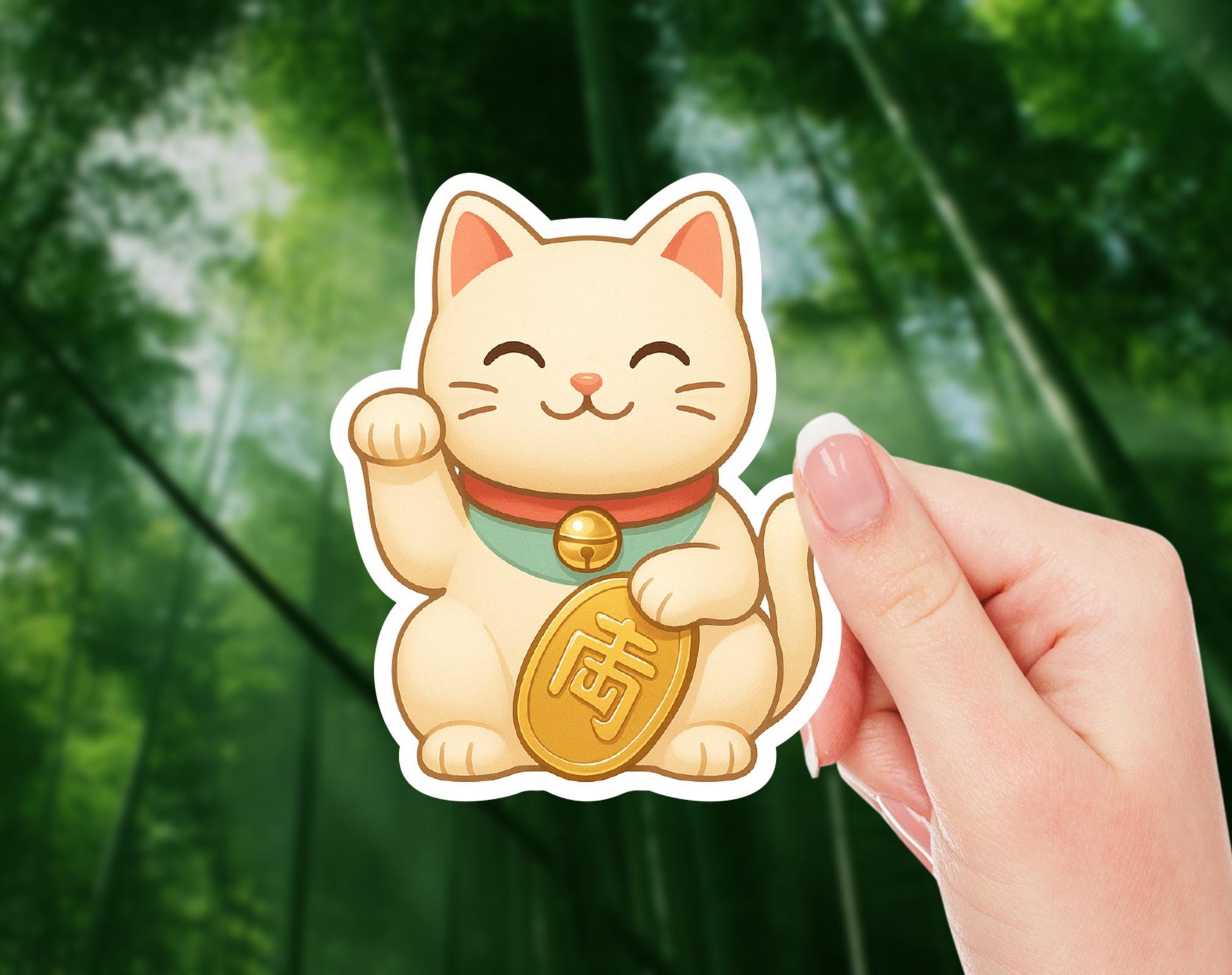Lucky Cat Sticker Maneki Neko With Gold Coin Cute Kawaii Japanese