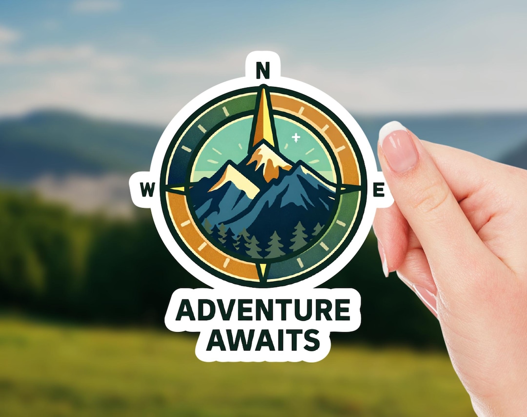 Adventure Awaits Compass Sticker, Mountain Adventure Decal, Outdoor ...