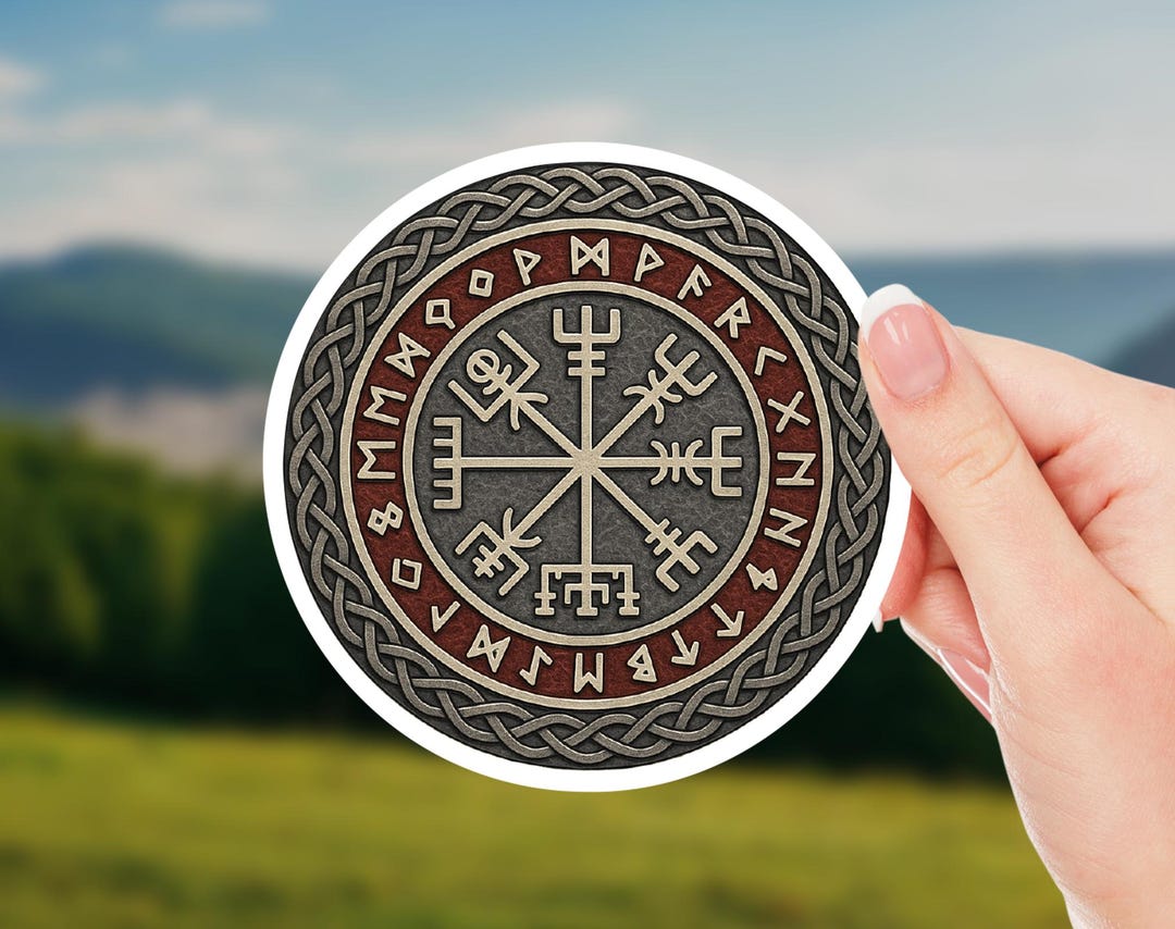 Vegvisir Norse Compass Sticker – Viking Runes & Celtic Knot Round Vinyl ...