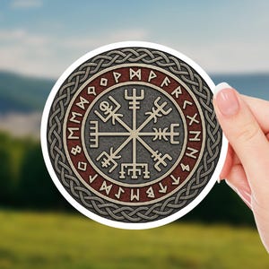 Vegvisir Norse Compass Sticker – Viking Runes & Celtic Knot Round Vinyl Decal, Nordic Pagan Symbol for Laptop, Water Bottle