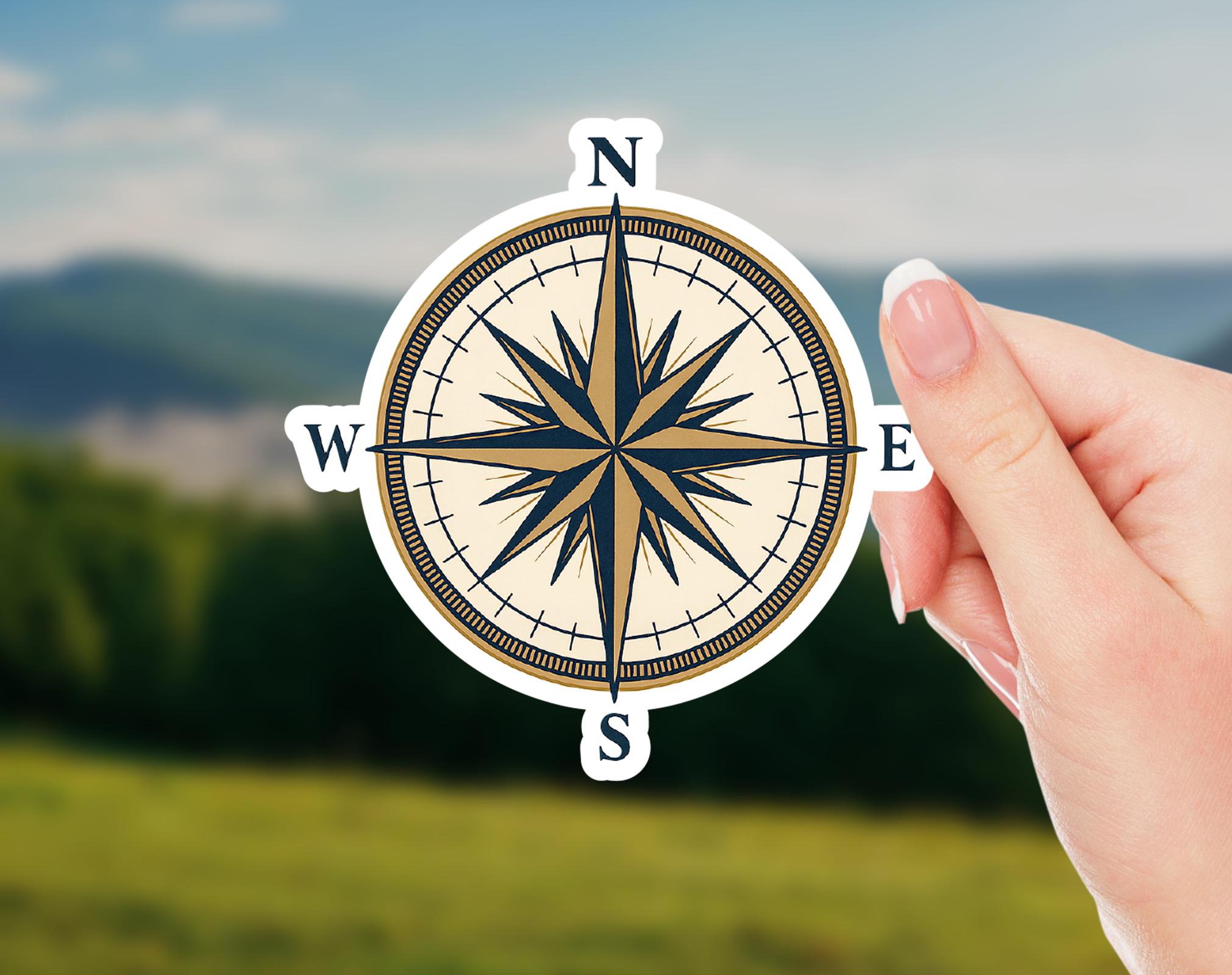 Classic Compass Rose Sticker – Navy and Brass Nautical Decal | Vintage ...