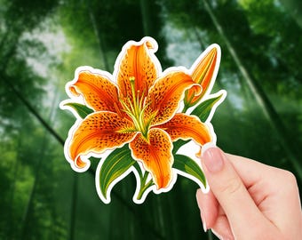 Orange Tiger Lily Sticker, Botanical Flower Vinyl Decal, Floral Garden Laptop Sticker, Nature Lover Gift
