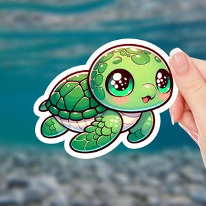 Little Cute Sea Turtle Sticker – Adorable Ocean Animal Decal – Kids, Laptop, Water Bottle