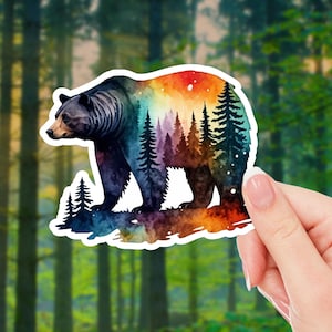 Bear and Forest Nature Silhouette Sticker - Wildlife Decal