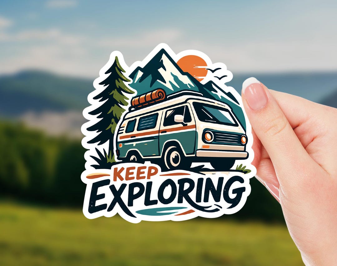 Keep Exploring Camper Van Sticker, Adventure Travel Van Decal, Mountain ...