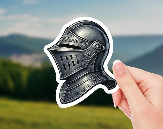Medieval Knight Helmet Sticker – Realistic Armor Decal, Historical Helmet Vinyl Sticker, Renaissance Faire Gift for History Lovers