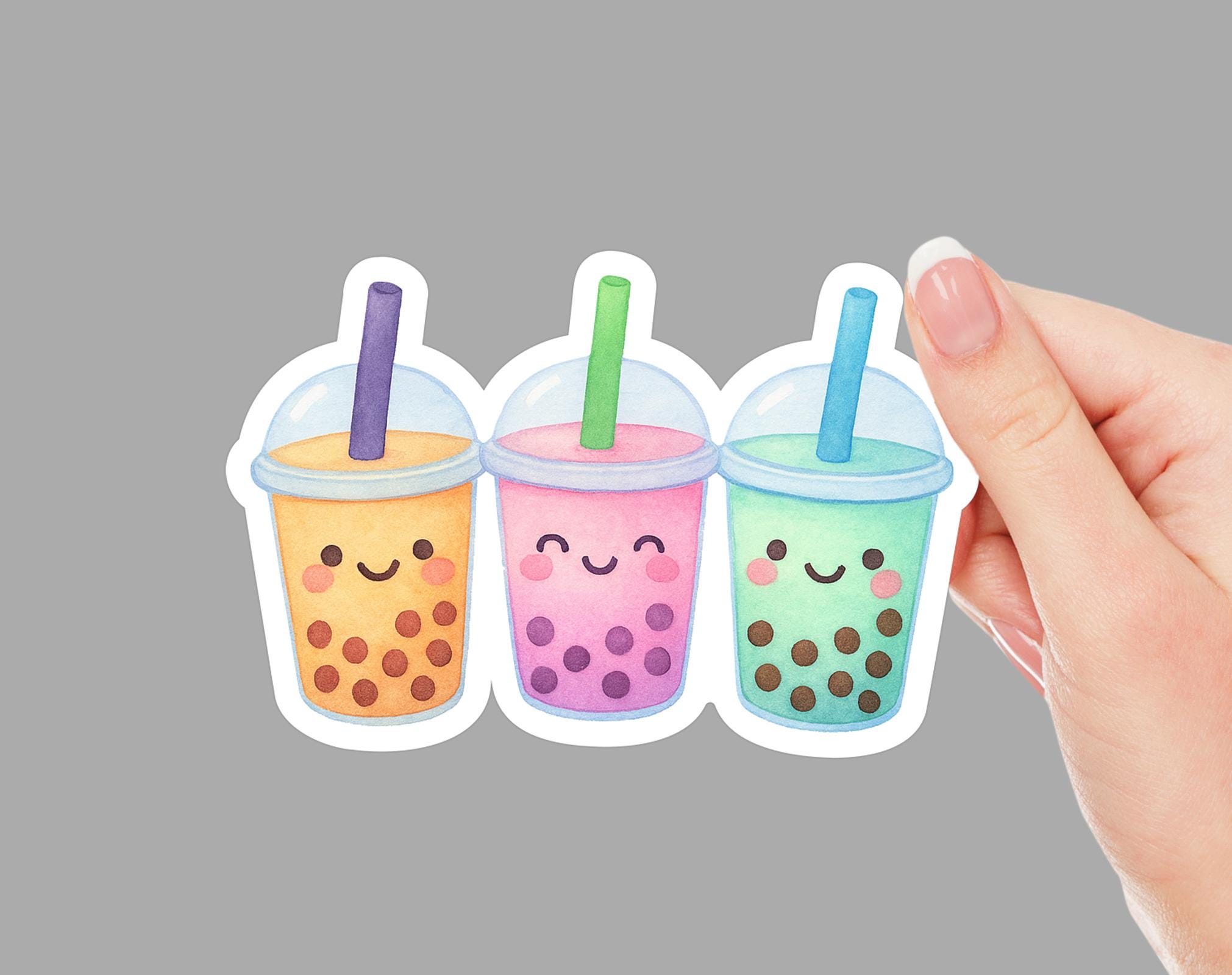 Tapioca Sticker Kawaii Bubble Tea Sticker Trio – Pastel Boba Cup Vinyl Stickers With ...