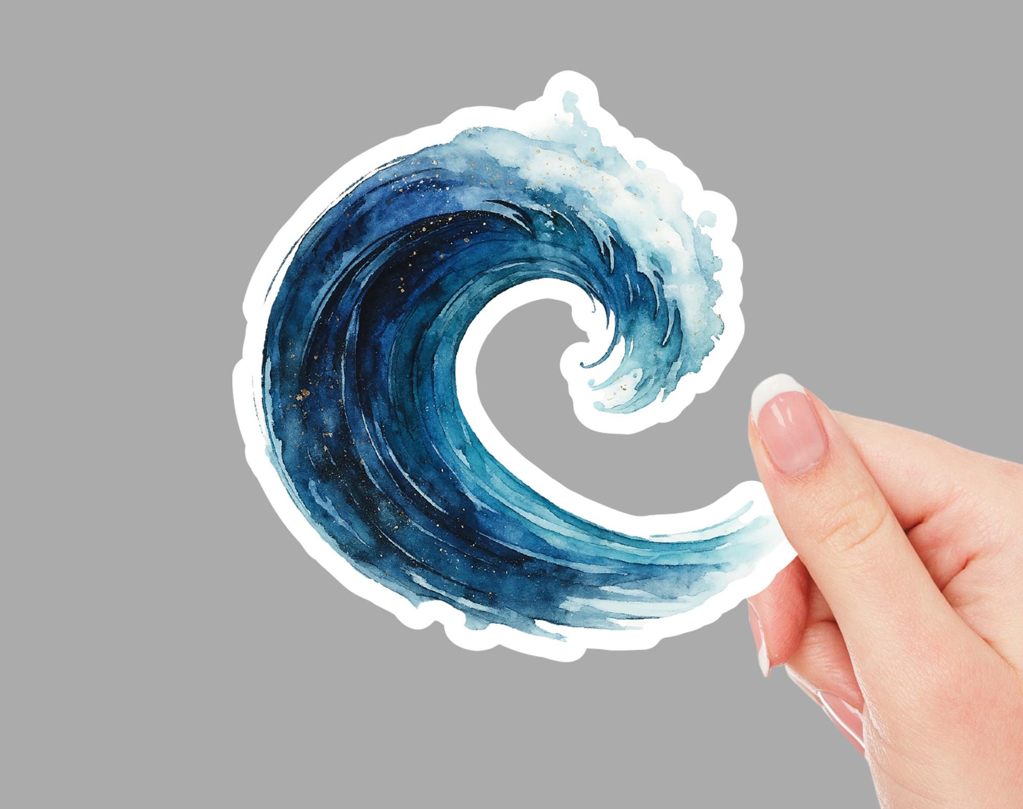 Watercolor Ocean Wave Sticker – Abstract Blue Wave Art for Surf ...
