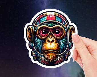 Space Monkey Astronaut.chimp With Cigarette Decal / Car Bumper Sticker.  Approximately 89 Mm X 91 Mm ( 3.5 X 3.6 Inches)