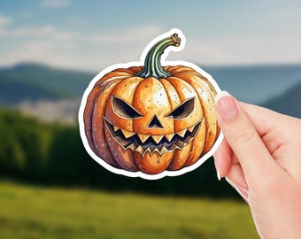 Scary Halloween Pumpkin Sticker – Spooky Vinyl Decal