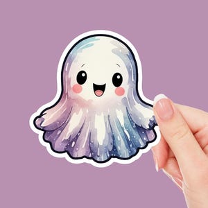 Cute Ghost Sticker – Adorable Halloween Ghost Decal – Spooky Cartoon Sticker for Laptops, Journals, and Water Bottles