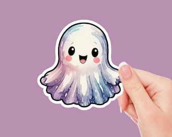 Cute Ghost Sticker – Adorable Halloween Ghost Decal – Spooky Cartoon Sticker for Laptops, Journals, and Water Bottles