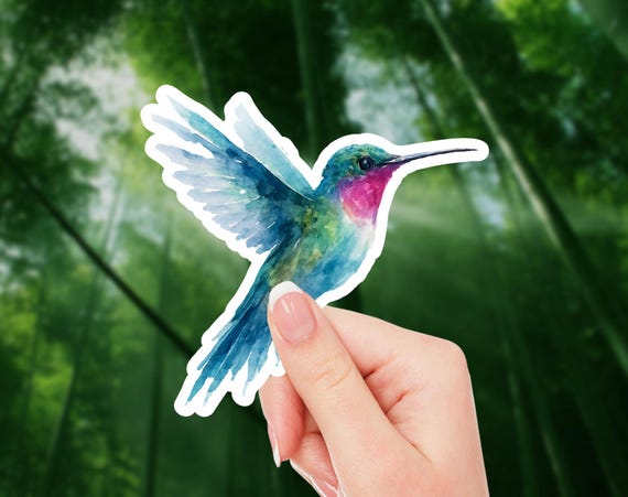 Watercolor Hummingbird Sticker – Vibrant Flying Bird Art for Laptop, Journal, or Scrapbook