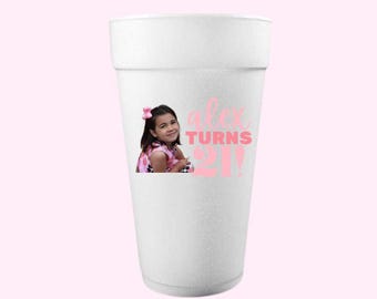 Custom Photo Styrofoam Cups | Birthdays, Graduations, Bachelorettes, & more! | Baby Picture Cups, Vintage Photo Cups