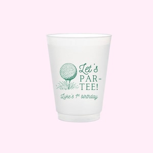 Bicchieri di plastica personalizzati Let's Par-Tee / Bicchieri bianchi e smerigliati da 16 o 22 once con design personalizzato sul golf / Bicchieri per feste a tema golf
