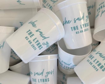Personalized Engagement Party Cups | Custom White or Frosted Plastic