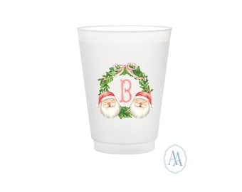 Personalized Santa Wreath Plastic Cups | Christmas Holiday Party
