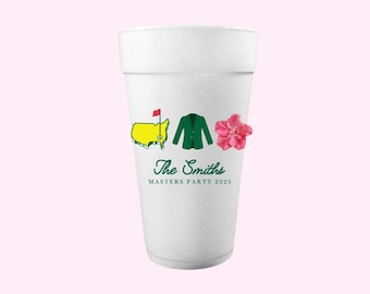 Custom Mastered Inspired Golf Icons Styrofoam Cups | Personalized Golf Party Decor & Supplies