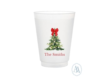 Custom Holiday Tree Plastic Cups | Personalized Christmas Party Cups